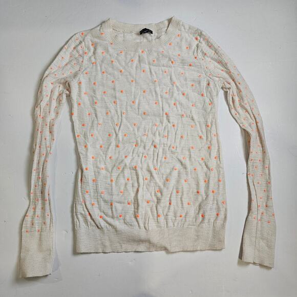 Express Cream Orange Polka Dot Large Lightweight Sweater Crewneck - Picture 1 of 8